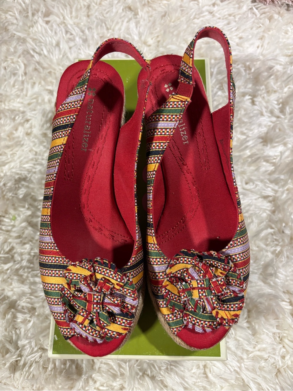 Naturalizer Red Multicolor Slingback Wedges-sz 6.5